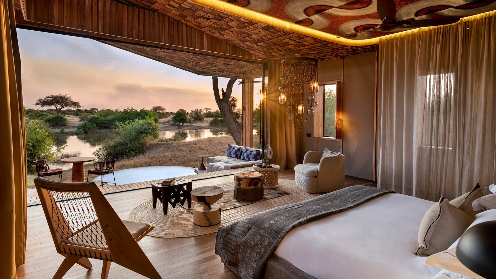 Luxury suite overlooking the river at Grumeti Serengeti River Lodge in Tanzania